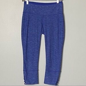 PRANA indigo/royal blue “Tori” yoga capris with cut-out hems in size Small. EUC
